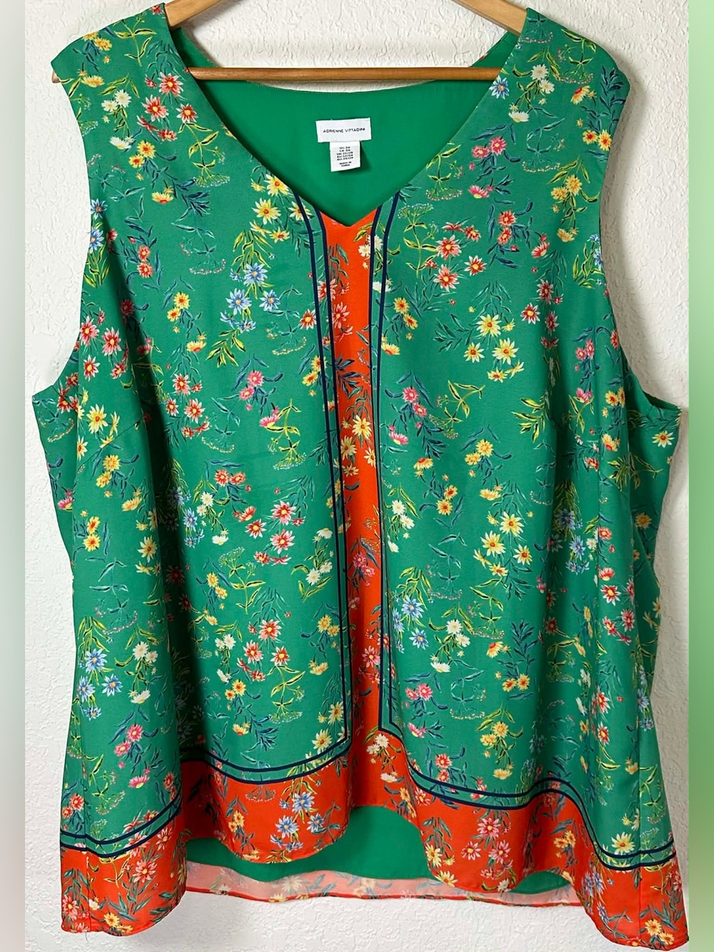 Adrienne Vittadini Green & Orange Floral Sleeveless Tank